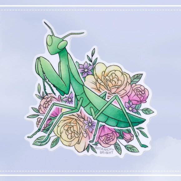 3 for $15 - European Praying Mantis with Roses Sticker -‎ Waterproof Vinyl Decal - Picture 1 of 7
